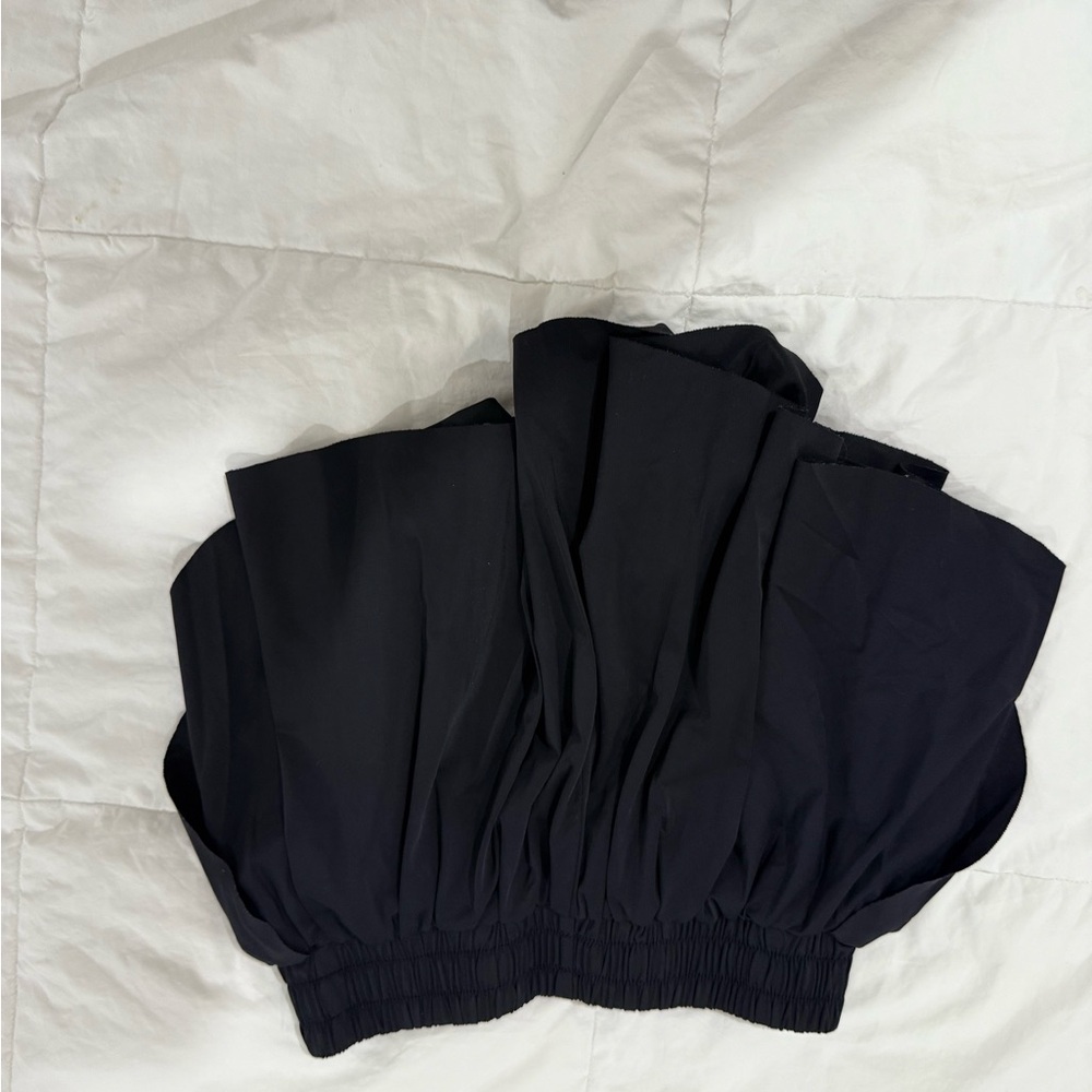 Amazon Black Smocked Cropped Tank Top